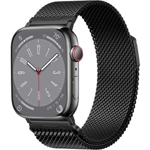 SNBLK Magnetic Metal Bands Compatible with Apple Watch Ultra 3 2 Band for Men 49mm 46mm 45mm 44mm 42mm 41mm 40mm 38mm, Stainless Steel Milanese Strap for iWatch SE Series 11 10 9 8 7 6 5 4, Black