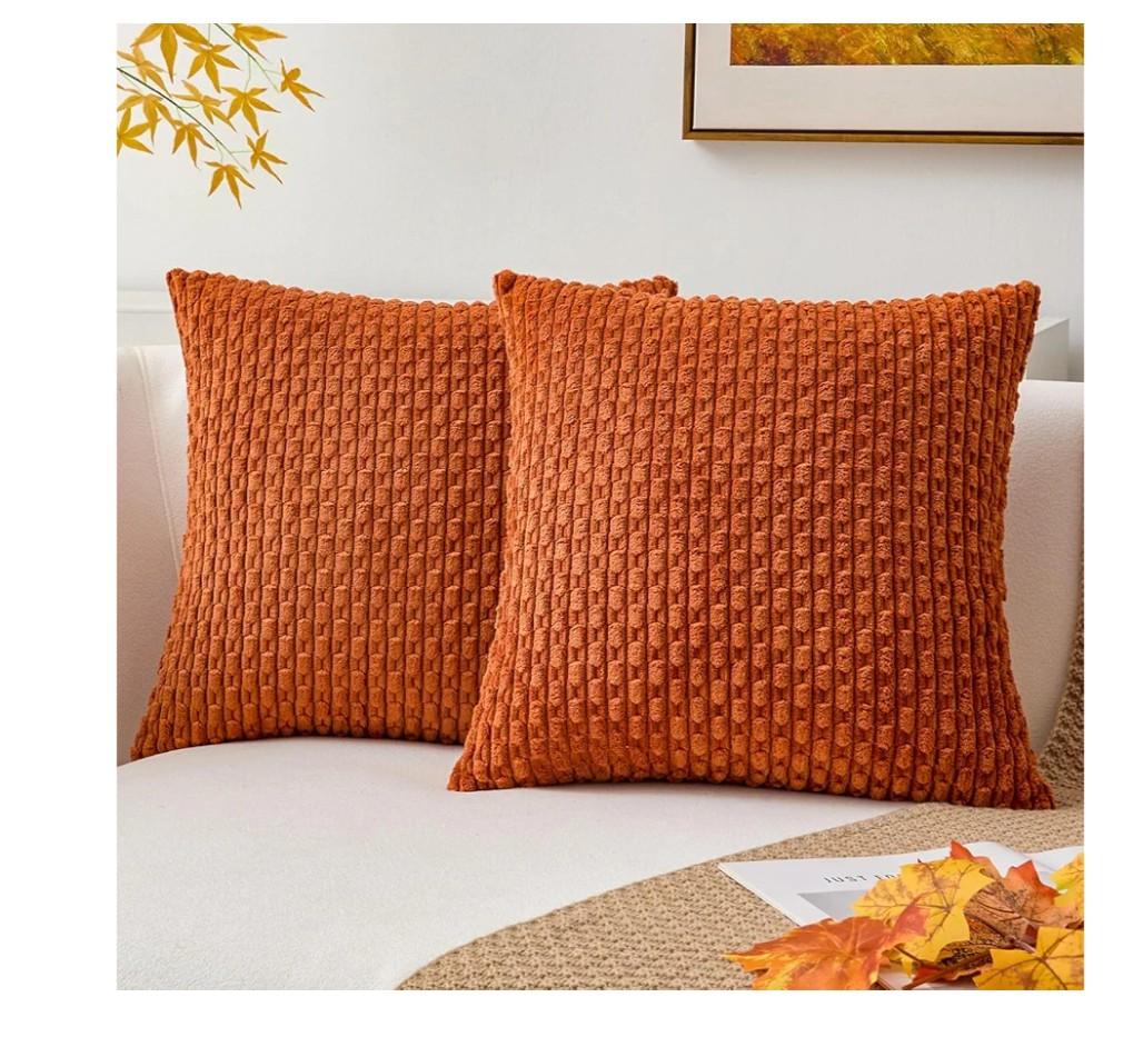 Kevin Textile 2 Packs Fall Boho Decorative Throw Pillow Covers 24x24 Inch for Living Room Couch Bed Sofa Rustic Modern Farmhouse Home Decor Soft Corduroy Square Cushion Case, Rust