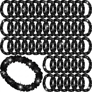 Sherr 48 Pcs LED Hawaiian Leis Light up Flower Leis Necklace with LED Lights Luau Flowers Necklaces for Masquerade Beach Wedding Tropical Themed Party Supplies(Black)