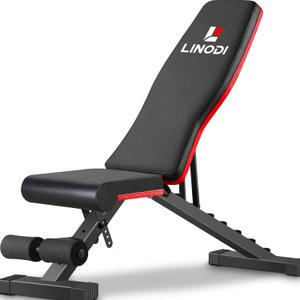 LINODI Adjustable Weight Bench for Home GymFoldable Incline Decline Flat Workout Bench for Full Body Strength Training, Dumbbell Press & Ab Exercises (Black/Red)