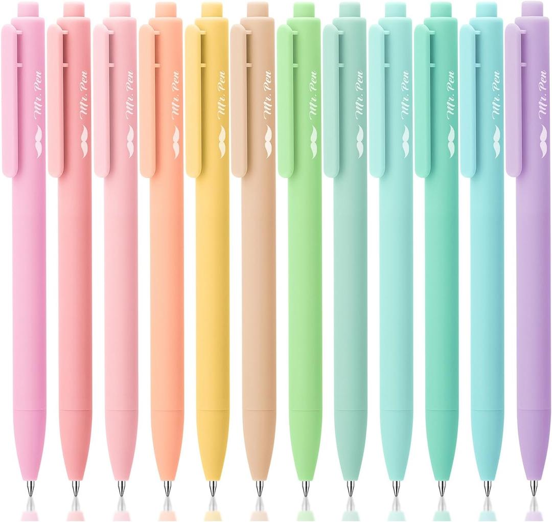 Mr. Pen- Retractable Gel Pens for Journaling, 12 Pack, Assorted Color Ink(Marshmallow Twist), Fast Dry, Colorful & Soft grip Barrels, 0.5mm Fine Point Aesthetic Pens