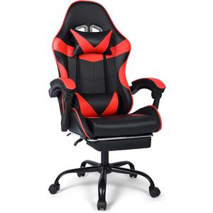Xcity Gaming Chair, Height Adjustable Desk Chair with 90°-155° Reclining Backrest & Footrest,Ergonomic Computer Chair Supports Up to 330 lbs for Gamer, Office and Home（Red & Black）