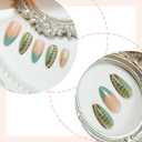 3 x Green French Tip Press On Nails Star False Nails Medium Almond Glossy Artificial Acrylic Full Cover Nude Stick On Nails for Women Manicure 24Pcs