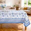 Rustic Blue Floral Tablecloth Waterproof, Classic French Country Table Cloth Rectangle Stain Resistant, Washable Table Cover for Home Kitchen Dining Party Decoration (60120 Inch)