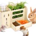 Guinea Pig Feeder, Guinea Pig Hay Feeders with Water Bottles, Hay Holders and Food Dividers, Wooden Hamster Hay Feeder for Bunny, Guinea Pig, Chinchilla