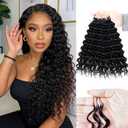 Human Crochet Hair for Black Women 18inch 120g Pre Separated 100 Strands Deep Wave Feather Crochet Human Hair Lightweight & No Itch, Invisible Knots, Easy Install Boho Crochet Hair,Beginner Friendly