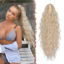 FESHFEN Claw Clip Ponytail Extensions - Long Pony Tail Hair Piece Wavy Curly Synthetic Hairpieces for Women, Light Blonde 26 inch