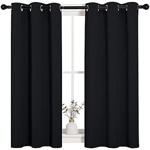 NICETOWN Halloween Bathroom Blackout Curtains and Drapes, Black Solid Thermal Insulated Grommet Blackout Drapery Panels for Window (2 Panels, 34 inches Wide by 45 inches Long, Black)