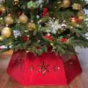 28" Christmas Tree Collar for Pencil Tree, Metal Tree Collar with Hollow-Out Snowflake Design, Pet-Proof Christmas Tree Collars for Artificial Trees, Secure & Reusable Holiday Decor (Red)