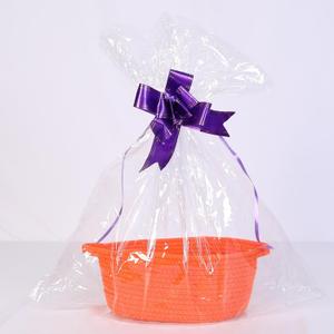 TORMAYS HOME Decorative Small Gift Basket with Ribbon and Bag, 12"x8"x5" Cotton Rope Woven Storage Bin, Newborn Gift Basket, Nursery Room Organizer  White (Orange)