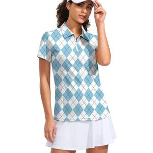 Viodia Women's Golf Shirt Short Sleeve with Zip Up Quick Dry Stretch Tennis Collared Polo Shirts for Women Golf Clothes (Medium, Blue Plaid)