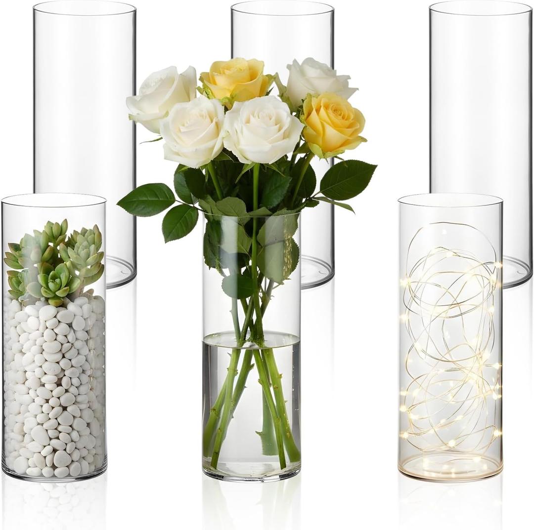 6 Pcs 10 Inch Plastic Clear Cylinder Vase for Home Acrylic Flower Clear Vase Centerpiece for Centerpieces Wedding Party Decorations Opening Round