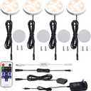 AIBOO LED Under Cabinet Lighting Kit 4 Packs 12V Low Profile Puck Lights with Dimmable Wireless RF Remote for Kitchen, Counter, Safe Lighting(Warm White)