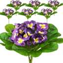 6 Pcs Summer Artificial Pansies for Outdoors, 9. 84 Inches Artificial Primroses Bushes Faux Plastic Flower Fake Plants Outdoor for Planters Indoor Outside Garden (Purple)