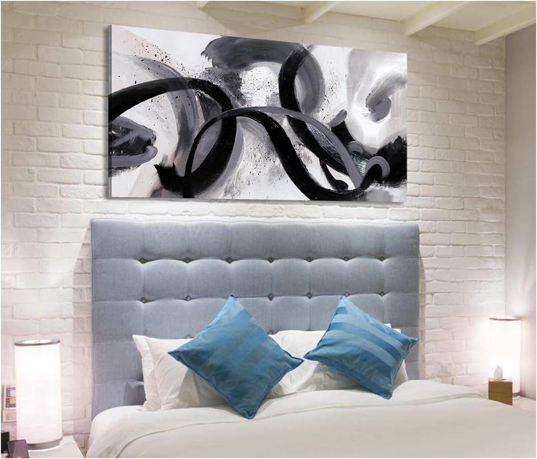 Black and White Abstract Line Wall Art Canvas Print Painting 30x60 inch Painting Geometric Lines Artwork for Bedroom,Dining Room,Office