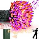 Halloween Lights 33ft 100 LED Battery String Lights with Motion Sensor Spooky Music or Battery Powered Orange & Purple 2 Colors in 1 Halloween Indoor Outdoor Decor