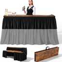 Portable Bar Top Riser Tables with Skirt, Black Skirt, 6 ft, Rustic Brown