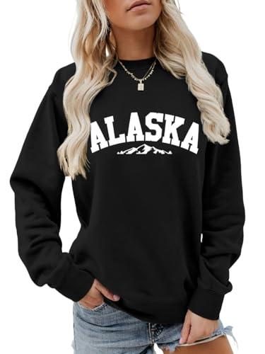 Generic Alaska Sweatshirt Retro Mountain Graphic Shirt Vintage Alaska Sweater Women Casual Crewneck Long Sleeve Pullover Tops XX-Large, 2XL