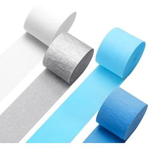 Blue Crepe Paper Streamers 16 Rolls 328ft, Silver White Crepe Paper for Birthday Party Decorations, Wedding Anniversary Engagement Baby Shower Decors DIY Supply for Flower Making (1.8 in x 82 Ft/Roll) Blue Crepe Paper Streamers 16 Rolls 328ft, Silver White Crepe Paper for Birthday Party Decorations, Wedding Anniversary Engagement Baby Shower Decors DIY Supply for Flower Making (1.8 in x 82 Ft/Roll)