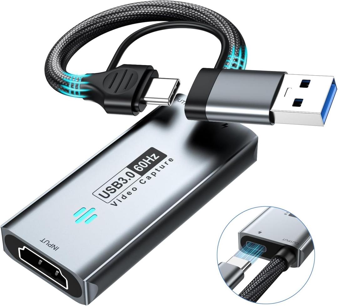 Papeaso USB 3.0 Video Capture Card, HDMI to USB-A/C Capture Card with pd, 1440P 30fps & 1080P 60fps Video Capture, for Streaming, Teaching,Gaming, Video conferencing or Live Broadcasting