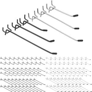 120 Pack Pegboard Hooks, 4/6/8 Inch Peg Board Shelving Hook for Hanging Tools Fit 1/8" and 1/4" Pegboards Wall Display Hangers for Garage Wall Attachments Crafts Organisation(Silver, Black)