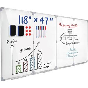 Lincia Foldable Wall Mounted Dry Erase Whiteboard, 120' x 48' Oversized