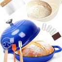 QuliMetal Dutch Oven Bread Baking- 5QT Enamel cast iron Oven with Sourdough Bread-Baking Supplies like Bread Proofing Basket, Scoring Lame, Dough Whisk for Sour dough, Bread-making Blue