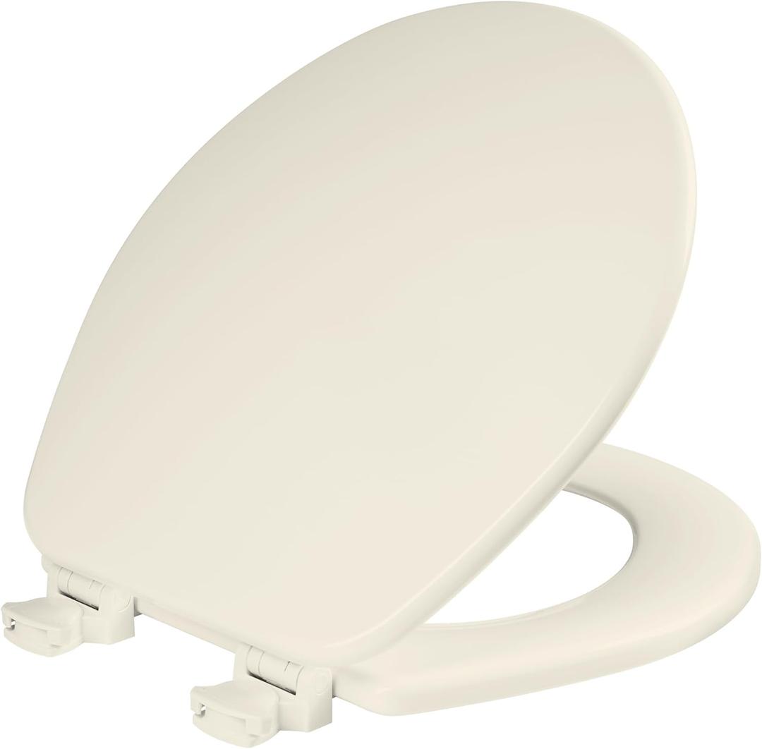 CHURCH Toilet Seat, Easy Clean Hinges Release for Deep Cleans, Durable Enameled Wood Seat, Round, Biscuit