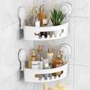 LEVERLOC Corner Shower Caddy Suction Cup, shower shelves suction cup, 2 Pack Basket Powerful Bathroom, Waterproof & Oil-proof Organizer for Kitchen, No-Drilling Removable