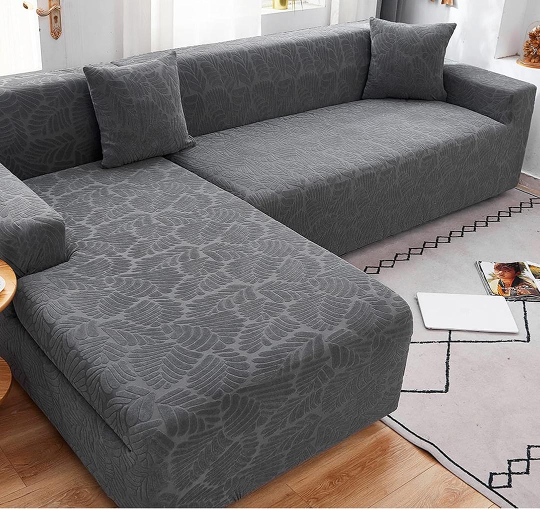 High Stretch Sofa Covers Couch Covers L Shape Sofa Cover Solid Color Sofa Slipcovers Fabric Machine Washable Furniture Protector for Living Room -Light Grey-1 Seater(80-10cm)