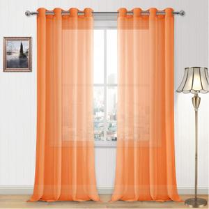 DWCN Sheer Curtains, Semi Sheer Grommet Window Curtains, Faux Linen Voile Sheer 120 Inches Curtains Drapes Treatment for Living Room Bedroom Set of 2 Panels 52 x 120 Inches Long, Sunset Orange