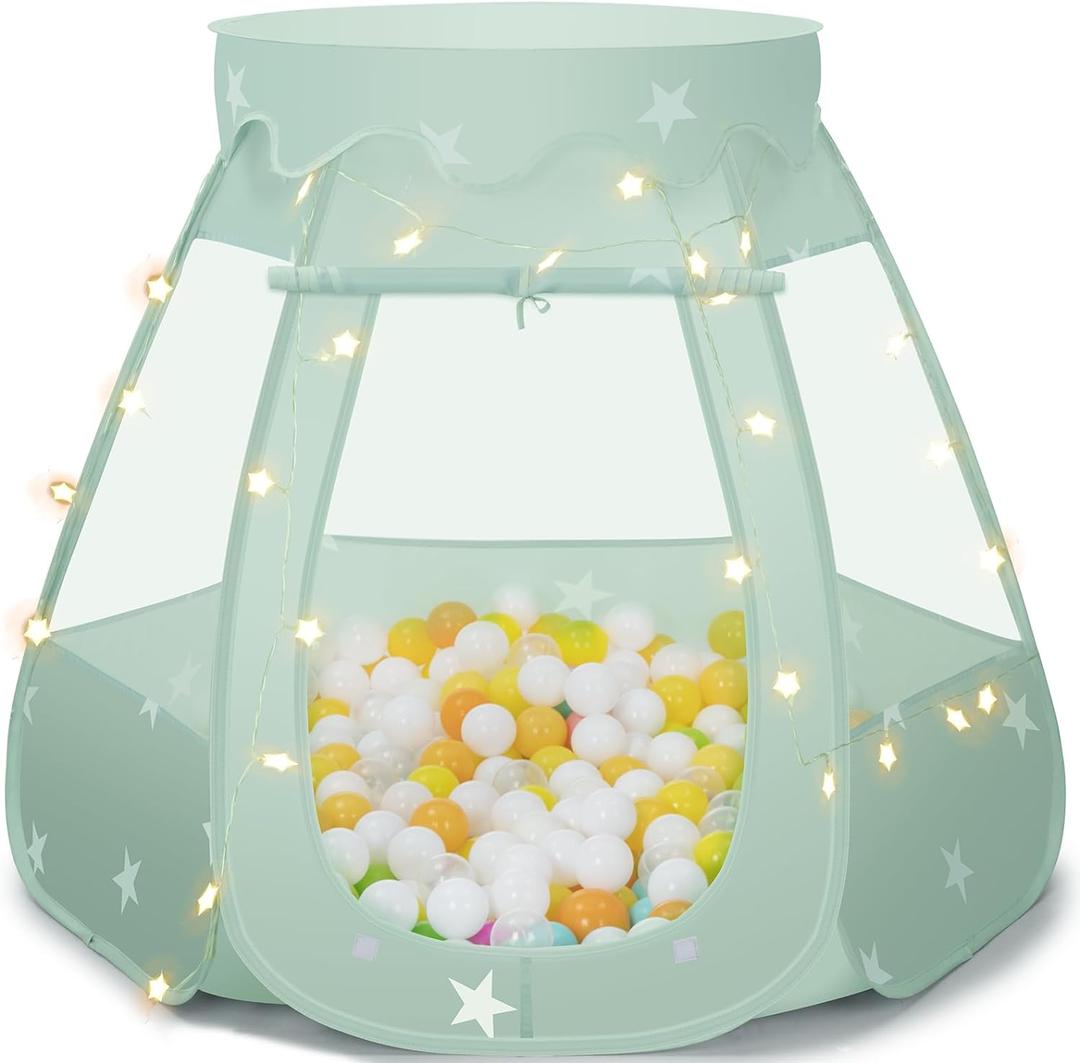 Baby Ball Pit for Toddler: with Star Lights - Pop Up Princess Play Tent for Kids - Indoor Outdoor Baby Girl Toys Birthday Gifts - NO Balls (Grayish Green Tent)