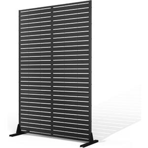 Metal Privacy Screen Outdoor Privacy Screen, Freestanding Fence Panel for Outside, 72''H47''W, Decorative Screen Panel for Backyard/Patio/Deck (Black-Louvered)