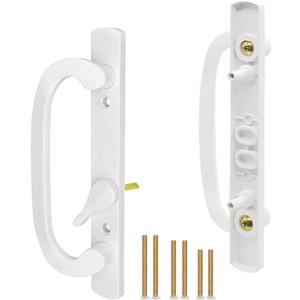 Sliding Glass Patio Door Handle Replacement Set Non-Keyed Offset Position Zinc Diecast I/E Pull Handles, Fits 1-3/8" to 2-1/4" Thick Doors, 3-15/16" Hole Spacing, Non-Handed, White