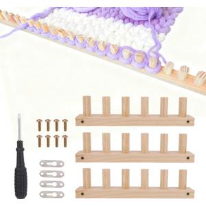 3pcs Chunky Knitting Blanket Loom Foldable, 35.4 Inch Thick Wooden Chunky Yarn Blanket Crochet Loom Frame with 1 Screwdriver & Assembly Tools Portable for DIY Blanket Throw Afghan Beginners Friendly