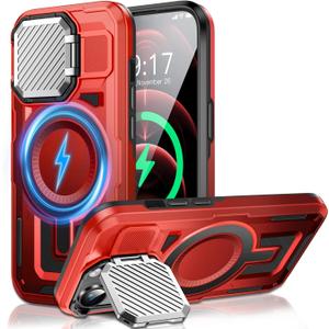 Camera Stand Case for iPhone 12 Pro Max, [Compatible with MagSafe] [Lens Cover] 2024 Version Military Grade Protective Soft Case for iPhone 12 Pro Max 6.7 inch Men Women, Red