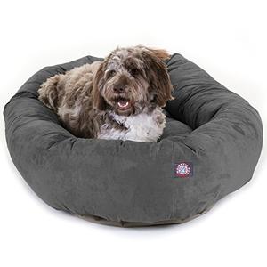 Majestic Pet 52 Inch Suede Calming Dog Bed Washable – Cozy Soft Round Dog Bed with Spine Support for Dogs to Rest Their Head - Fluffy Donut Dog Bed 52x35x11 (Inch) - Round Pet Bed X- Large – Gray
