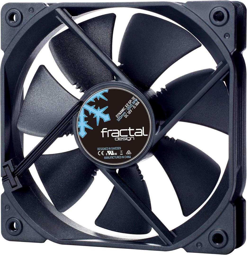 Fractal Design Dynamic X2 GP-12 Computer Fan - Silent Fan - High Airflow  120x120x25 mm  1200RPM  FDB-Bearings  Trip Wire - Aerodynamically Shaped Struts  12v - Black Edition (Single)