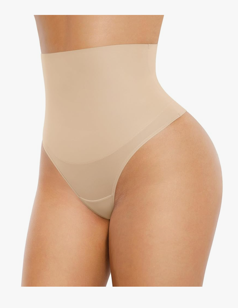 FeelinGirl Thong Skin Shapewear for Women Tummy Control Mid Waisted Body Shaper Underwear Seamless Body Shaper Panties S, 