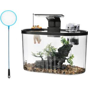GarveeHome Fish Tank Aquarium, Smart Aquarium Starter Kits with Filter LED Light Silent Water Pump, Self Cleaning System High-Transparency Glass Decorate Water Plants and Sand (28*15*17cm)
