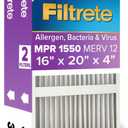 Filtrete 16x20x4 AC Furnace Air Filter, MPR 1550, MERV 12, Fits Lennox & Honeywell, CERTIFIED Asthma & Allergy Friendly, Electrostatic Air Cleaning Filter, 2-Pack (actual size 15.88 x 19.88 x 4.31) (16 x 20 x 4)