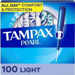 Tampax Pearl Tampons for Women, with LeakGuard Braid, Light Absorbency, Unscented, 100 Count (2 Packs of 50) , L