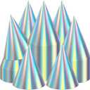 48 Pieces Iridescent Party Hats Rainbow Laser Themed Hats Birthday Party Cone Hats with Elastic String for Birthday Parties and Friend gatherings Rainbow Party Handmade Hats for Kids Baby Shower Boys