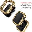 Compatible with Apple Watch Band and Case, Stainless Steel Metal Chain with TPU Cover, Smart-Watch Link Bracelet Strap, Wrist-Band for i-Watch Series 9 8 7 6 5 4 3 2 1 SE, 41mm 40mm 38mm, Gold