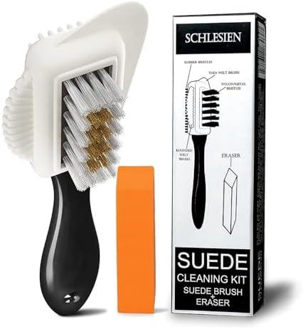 Suede Shoe Cleaner Kit with Eraser. Made 4-Way Suede & Nubuck Brush for Suede Leather Products with Brass & Nylon Bristles. Shoe Cleaning Bristle Brushes Kit for Nap Care & Boot Care.