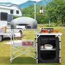 VEVOR Camping Kitchen Table, Folding Outdoor Cooking Table with Storage Carrying Bag, Aluminum Cook Station 1 Cupboard & Detachable Windscreen, Quick Set-up for Picnics, BBQ, RV Traveling, Black