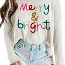 CURBODO Womens Fashion 2026 Champagne Please Graphic Long Sleeve Pullover Sweater Loose Crewneck Knitted Sweatshirt Tops (Small, Z-merry and Bright)