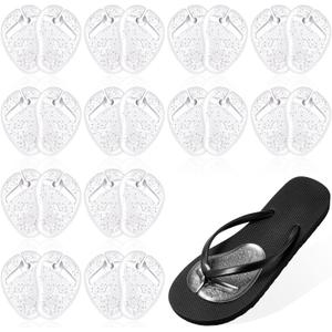 12 Pairs Gel Metatarsal Pads for Thong Sandals, Clear Forefoot Cushion Inserts Anti Slip Sandal Insoles Soft Self Adhesive Foot Grip Pads for Women Men Metatarsal Support and Pain Relief