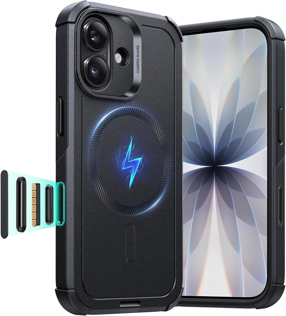 ESR for iPhone 17 Case, 7X Military-Grade Drop Protection, Shock-Absorbing Rugged Cover with Camera Control Button, MagSafe Accessories Compatible, Cyber Series, Black