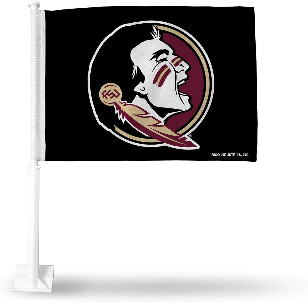 Rico Industries NCAA Florida State Seminoles Black Double Sided Double Sided Car Flag - 16" x 19" - Strong Pole That Hooks onto Car/Truck/Automobile